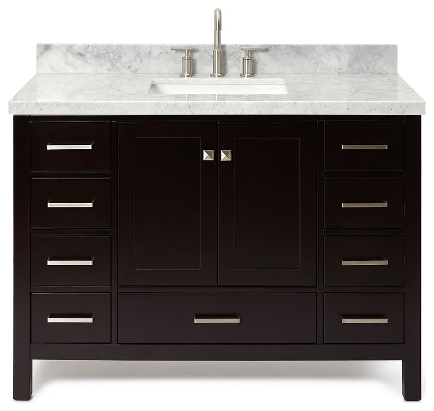Cambridge 49" Bath Vanity With Marble Top, Carrara White/White Basin
