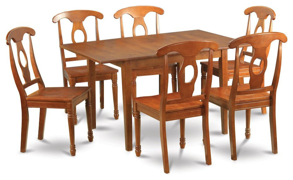 7 Pc Kitchen Nook Dining Set -Small Table And 6 Dining Chairs, Saddle Brown