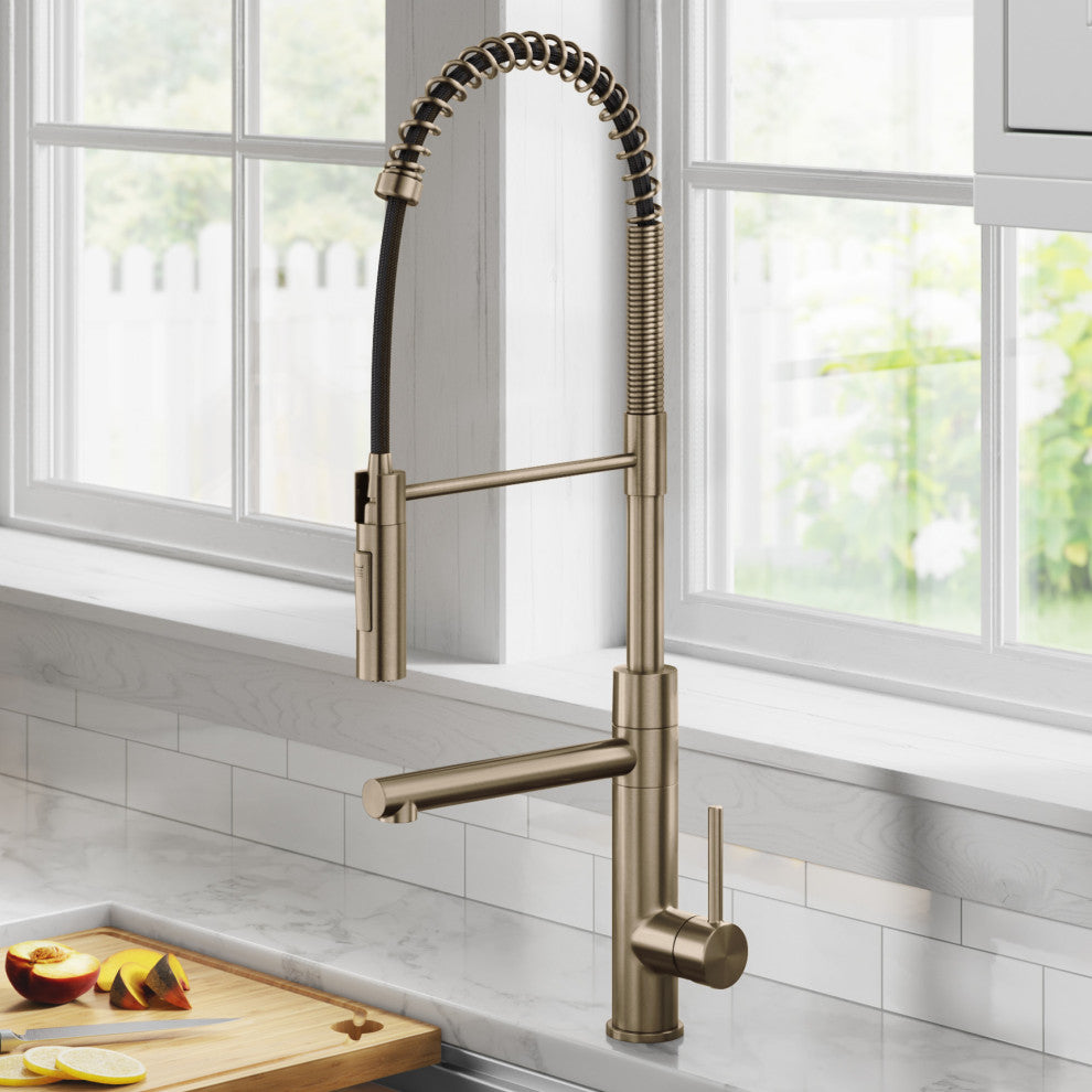 Pulldown Pot Filler Kitchen Faucet, Antique Champagne Bronze