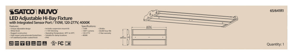LED Adjustable High Bay - 110W - 4000K - Integrated Sensor Port - 120-277V