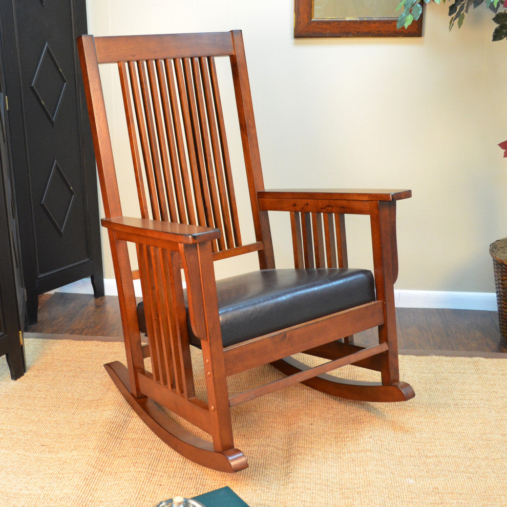 Chestnut Mission Rocker - Brown Upholstery