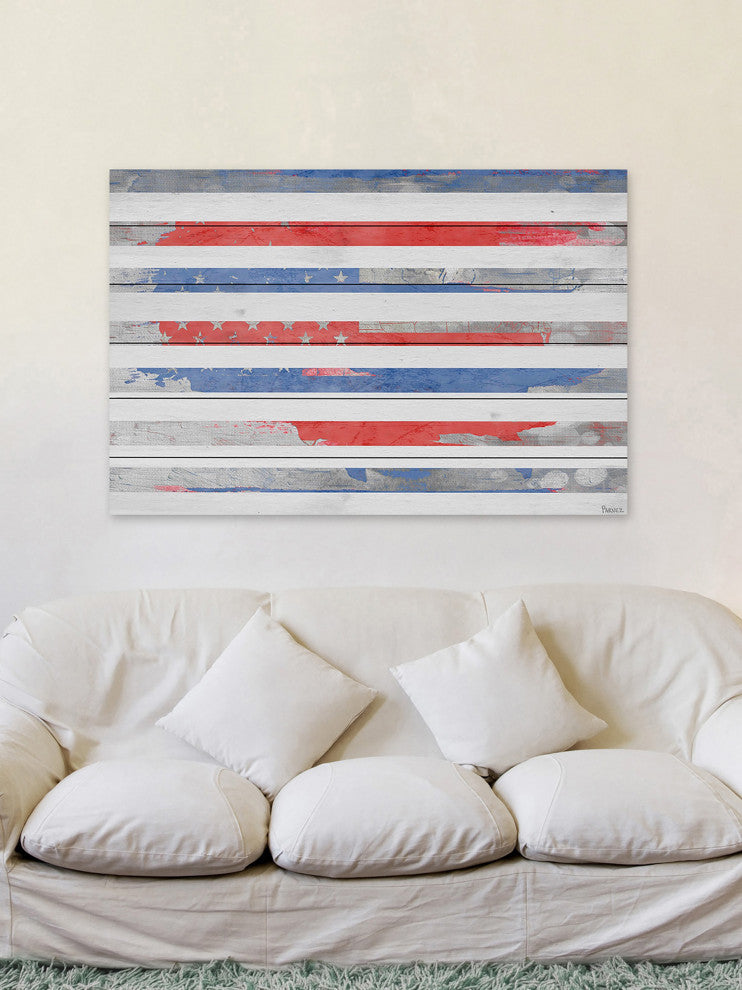 "Striped America" Print on White Wood, 36"x24"