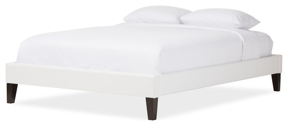 Lancashire White Faux Leather Full Size Bed Frame With Tapered Legs