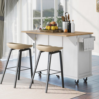 Lifestyle shot featuring the island with seating and active kitchen setup.