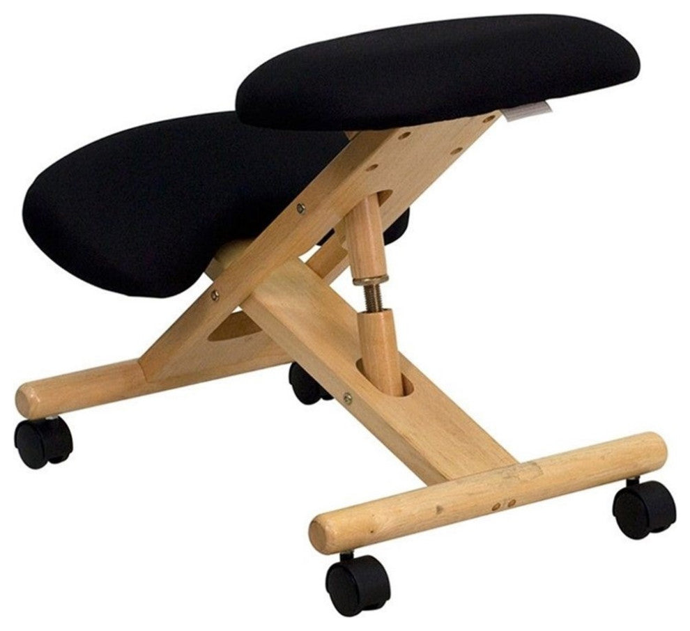 Flash Furniture Mobile Wooden Ergonomic Kneeling Office Chair in Black Fabric