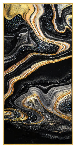 Golden Veins I Crystallus Epoxy Coated Wrapped Framed Abstract Canvas Wall Art