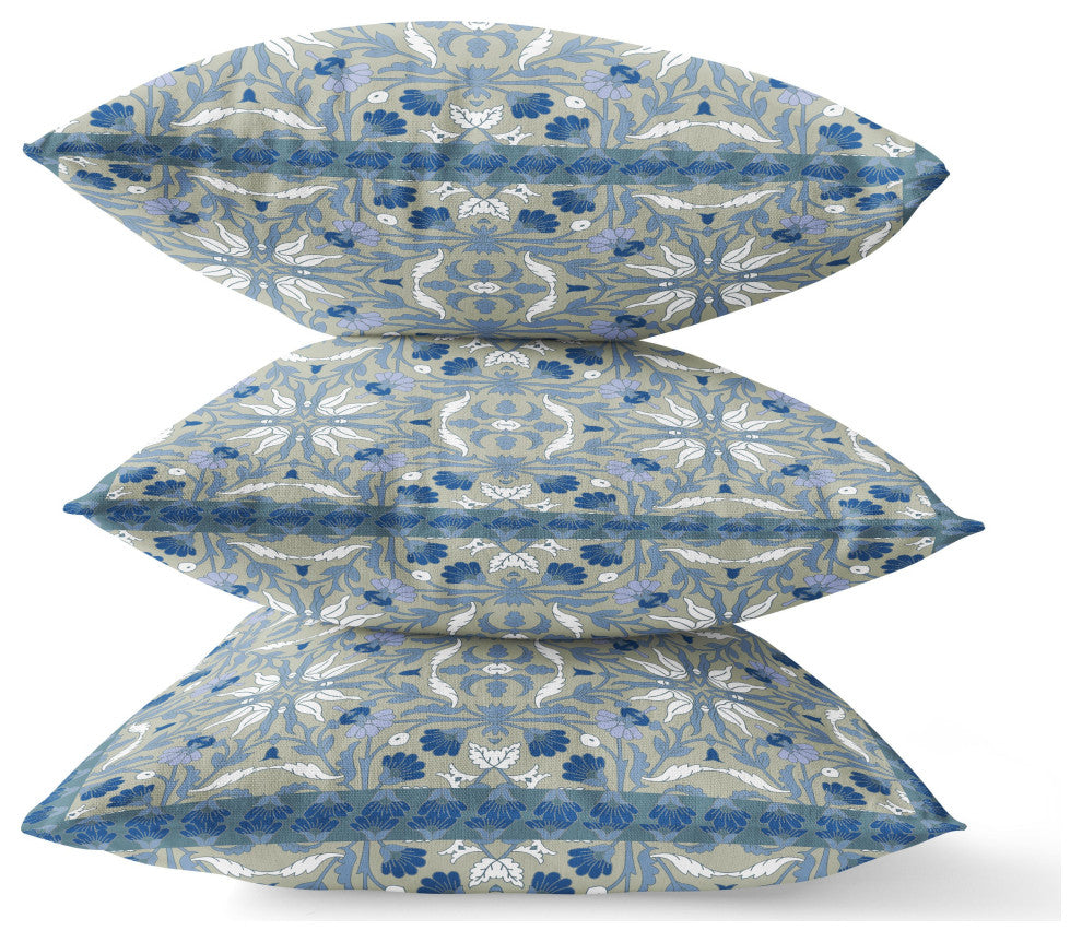20 Gray Indigo Paisley Indoor Outdoor Throw Pillow