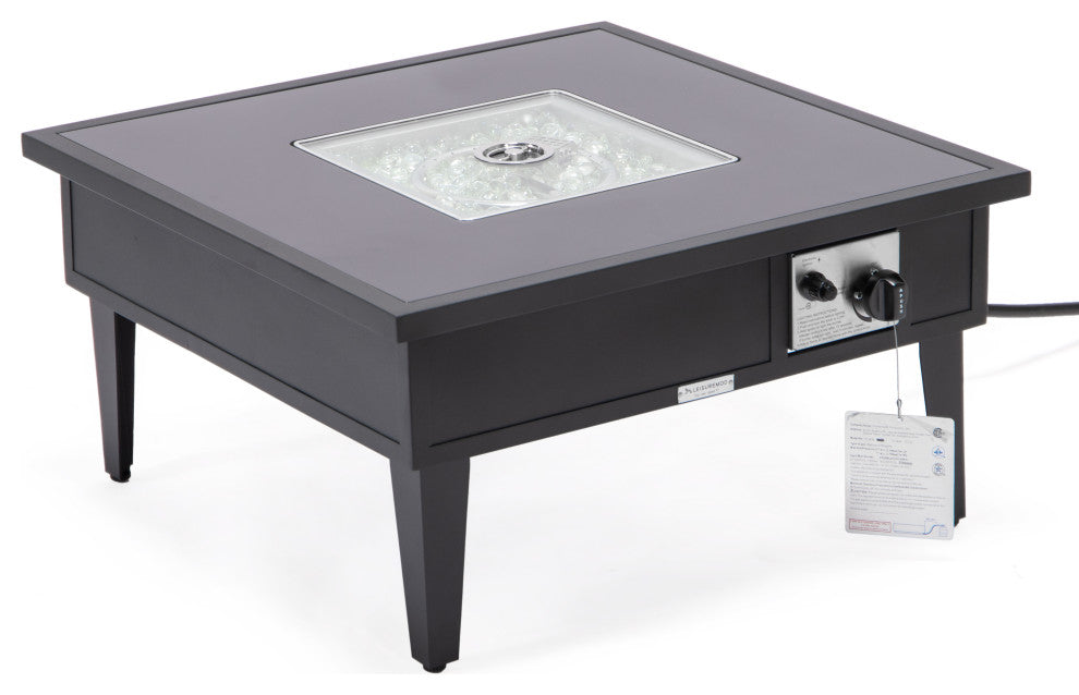 LeisureMod Walbrooke Square Fire Pit Table and Tank Holder, Black