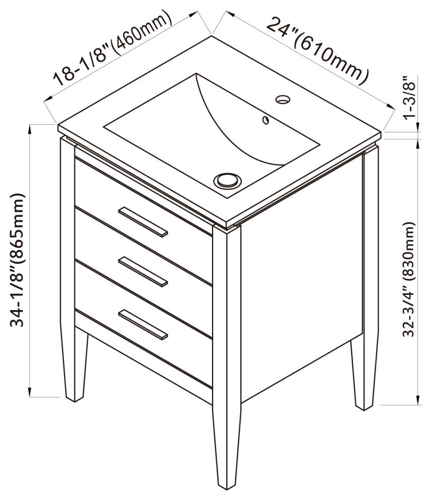 Grace 24" Single Bathroom Vanity Set, White With Brass Trim