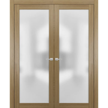 Modern Solid French Double Doors 72x80 | Planum 2102 Honey Ash