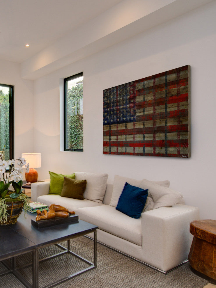 "Striped Flag" Print on Natural Pine Wood, 45"x30"