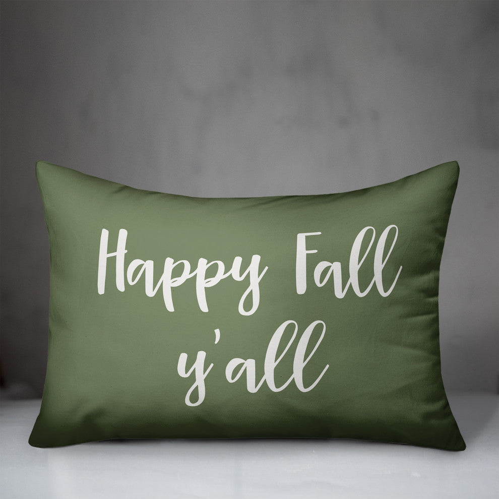 Happy Fall, Y'all Lumbar Pillow, Green, 14"x20"