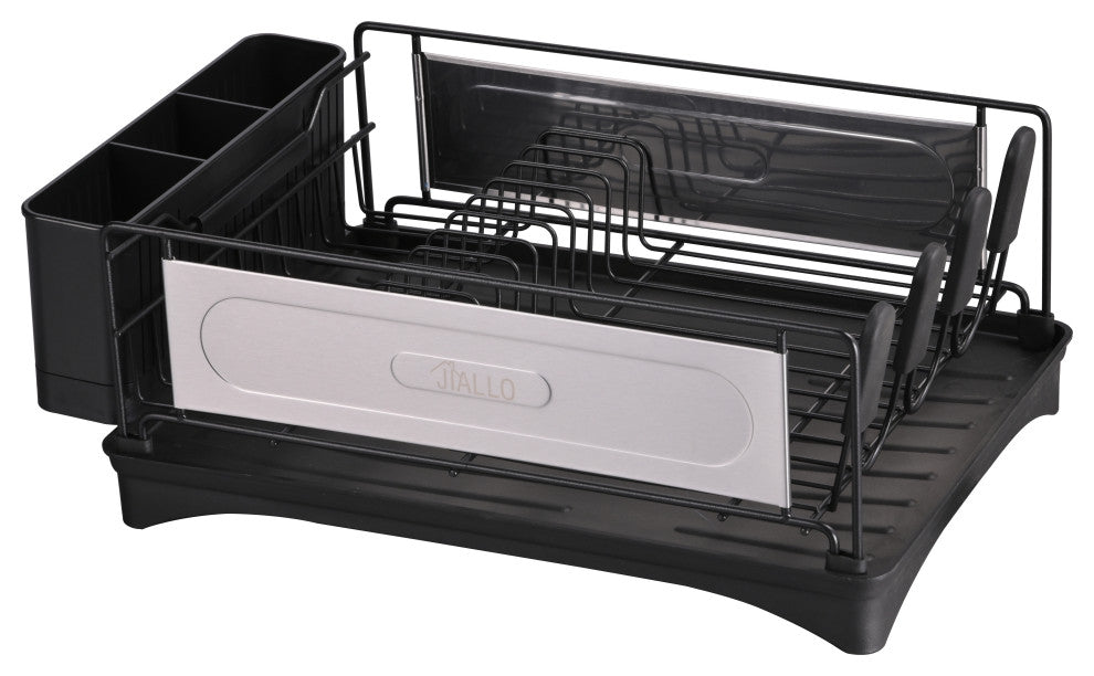 Jiallo Stainless Steel Luxury Dish Rack With Self-Draining Tray, Black