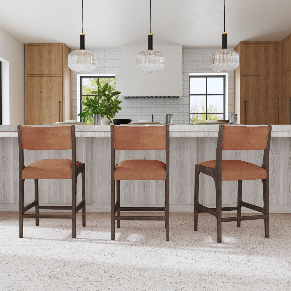 Kosas Home Wayne Top Grain Leather Stool, Counter Stool