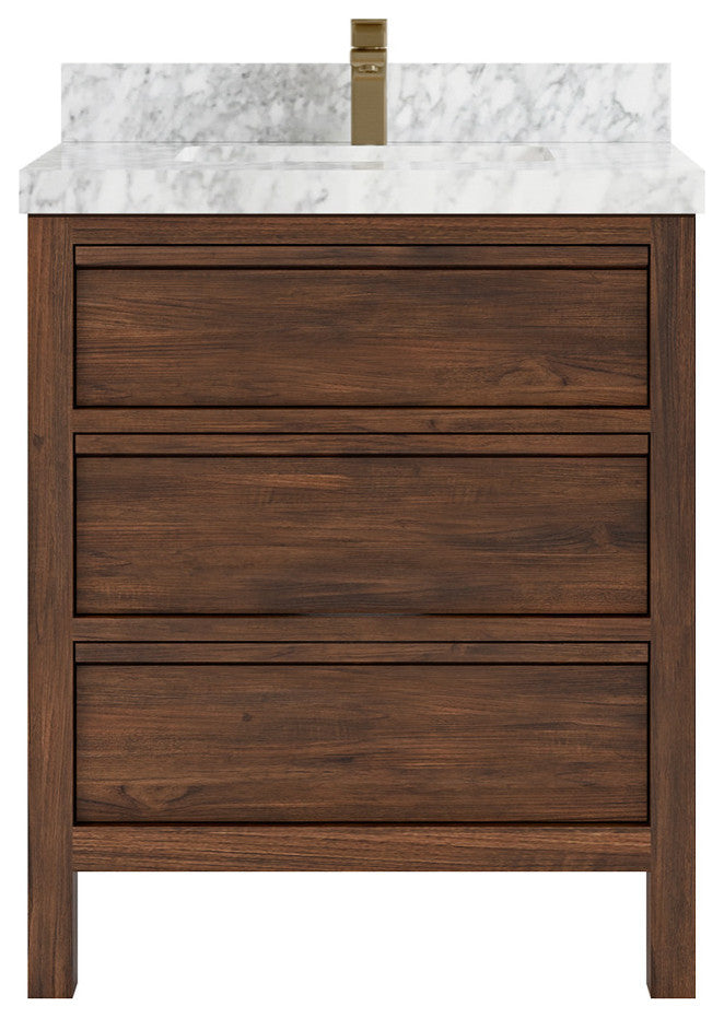 Elizabeth 30 Single Sink Bath Vanity in Dark Walnut Teak 2" Carrara Marble