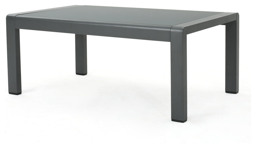 GDF Studio Crested Bay Outdoor Gray Aluminum Coffee Table With Glass Table Top