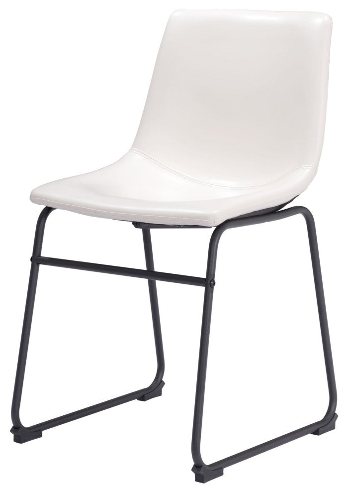 Dining Chair, Set of 2, Faux Vinyl Leather, Distressed White, Black, Industrial