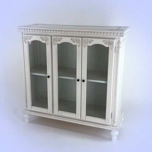 Carved Glass Door Cabinet, White