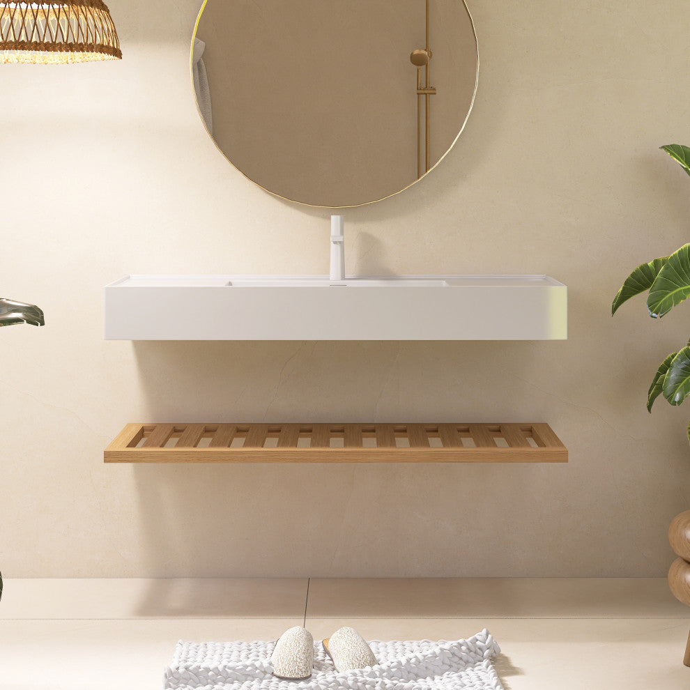 Wall-Mounted Bathroom Vanity With White Rectangular Acrylic Integrated Basin, 48"
