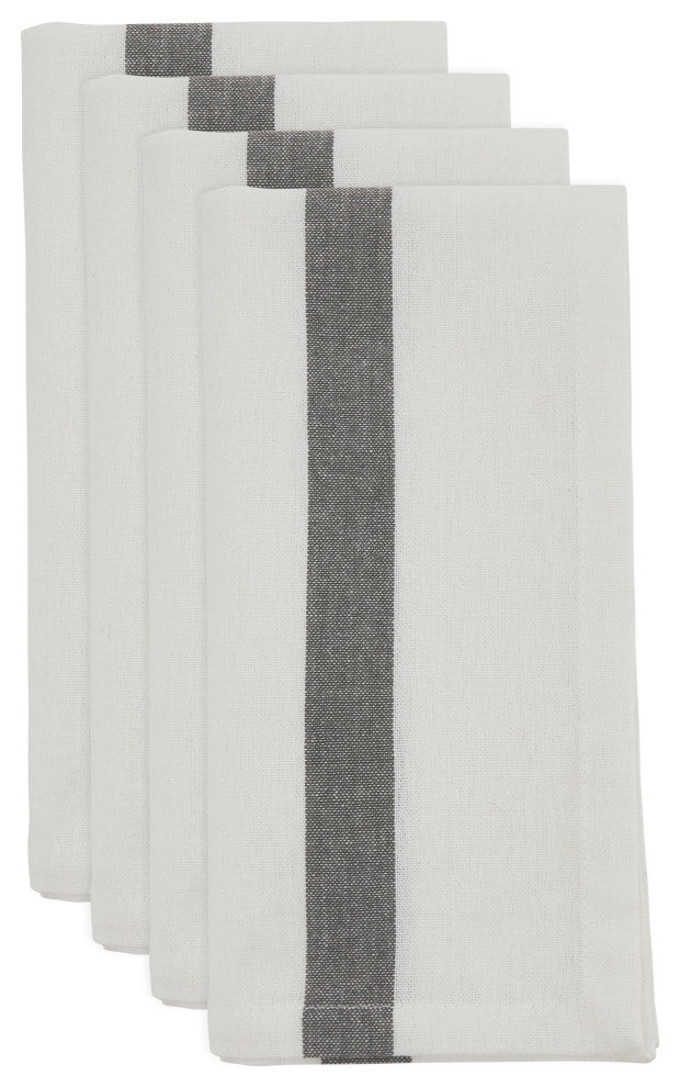 Table Napkins With Banded Design, Set of 4, White