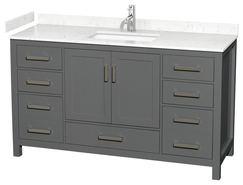 60" Single Bath Vanity Dark Gray, Carrara Cultured Marble Countertop, Sink