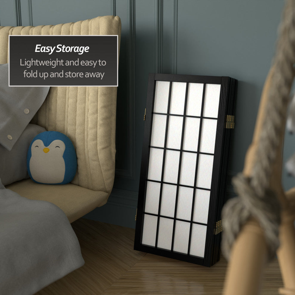 2'' Tall Desktop Window Pane Shoji Screen, Black, 5 Panels