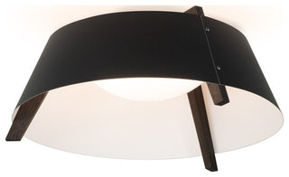 Casia 22" Flush Mount, Dark Stained Walnut, Matte Black With Matte White, 3500k Led