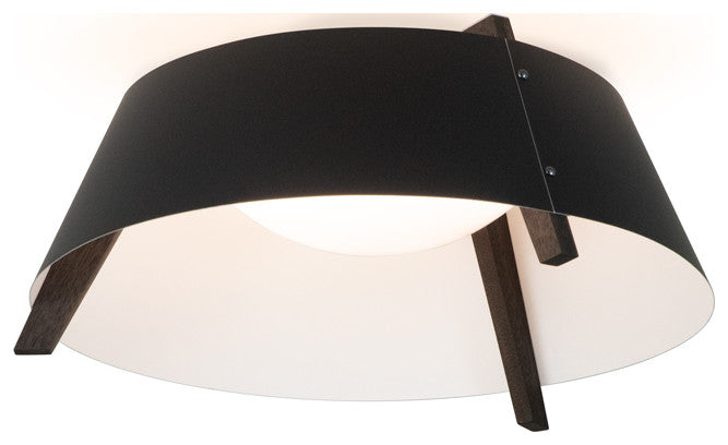 Casia 22" Flush Mount, Dark Stained Walnut, Matte Black With Matte White, 3500k Led
