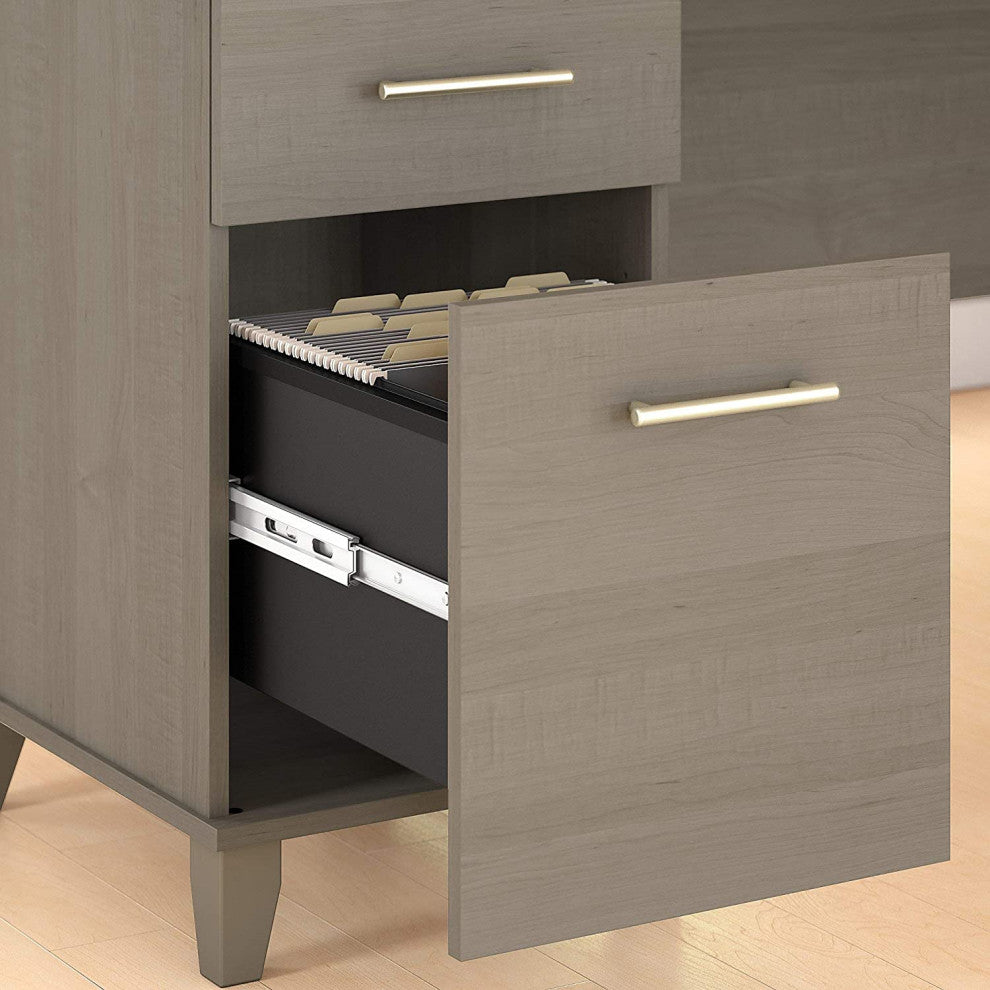 Unique Desk, L-Shaped Design With Rectangular Top and Lift Desktop, Ash Grey