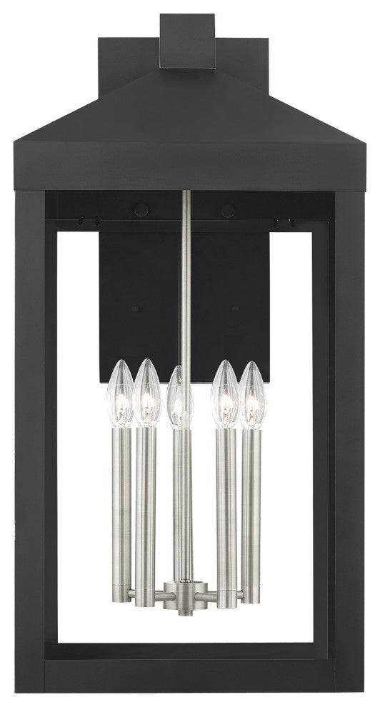 Livex Nyack 5 Light Black/Brushed Nickel Cluster XL Outdoor Wall Lantern
