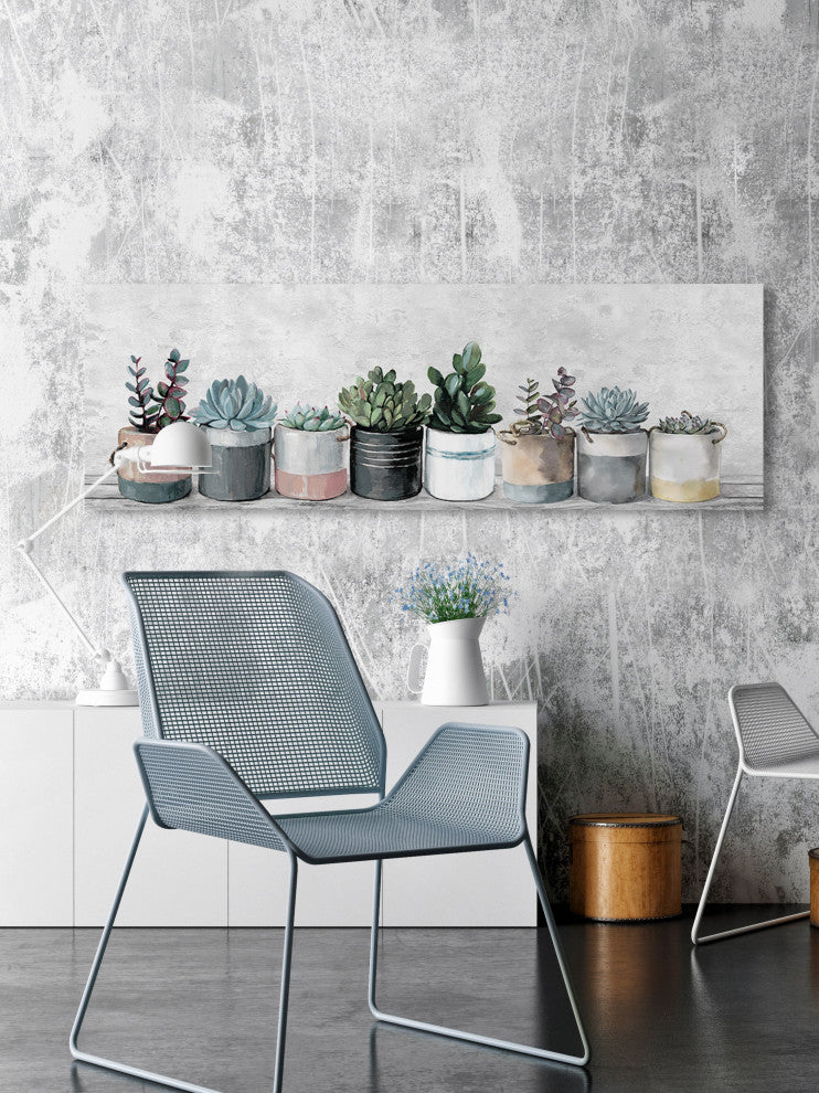 "Row of Succulents" Painting Print on Wrapped Canvas