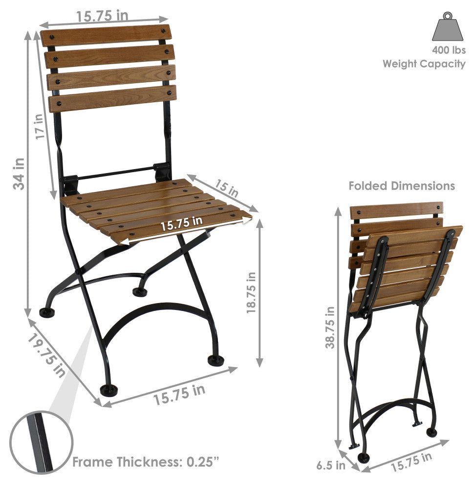 Sunnydaze European Chestnut Wooden Folding Bistro Side Chair, Set of 4