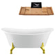 59" White Clawfoot Tub and Tray, Gold Feet, Chrome Internal Drain