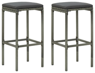 vidaXL Bar Stools With Cushions 2 pcs Gray Poly Rattan