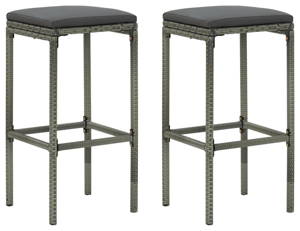 vidaXL Bar Stools With Cushions 2 pcs Gray Poly Rattan