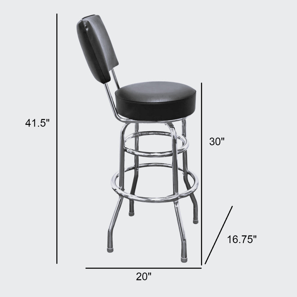 Retro Home Double Ring Upholstered 30" Swivel Bar Stool with Back, Green