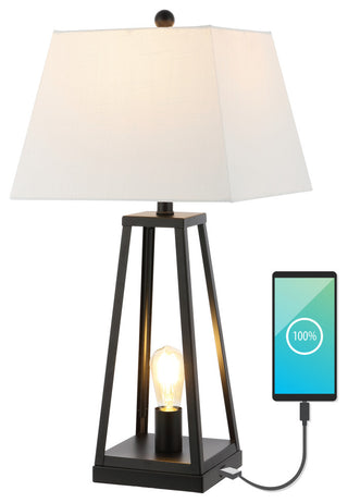 Waylon 28.5" Classic Industrial Iron Nightlight Table Lamp With USB, Black