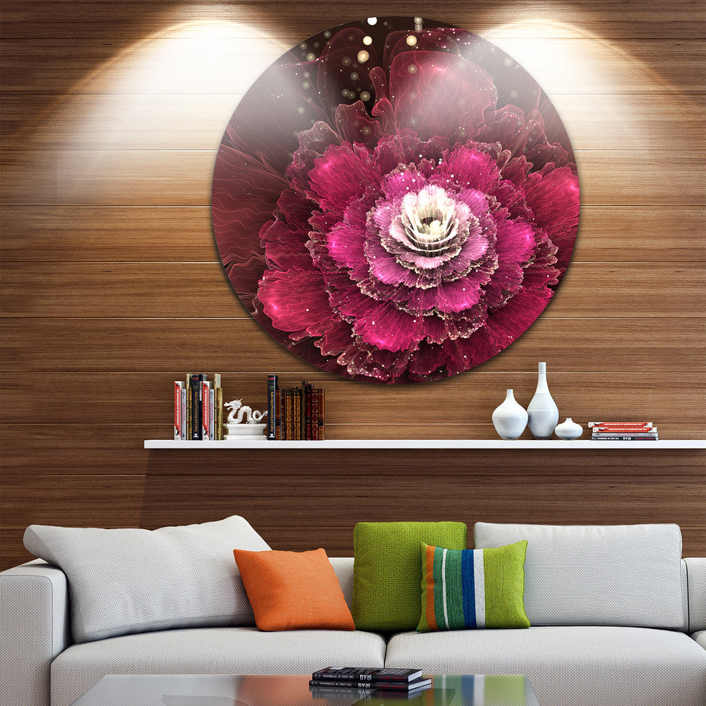 Fractal Red Rose Flower, Floral Digital Art Disc Metal Artwork, 11"