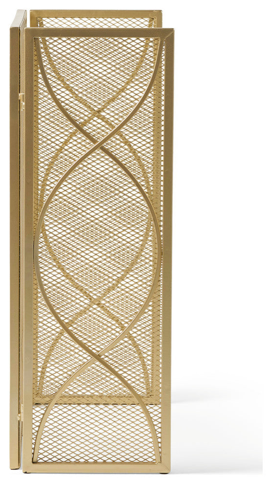 Laylah Modern Three Panel Iron Firescreen, Gold Finish