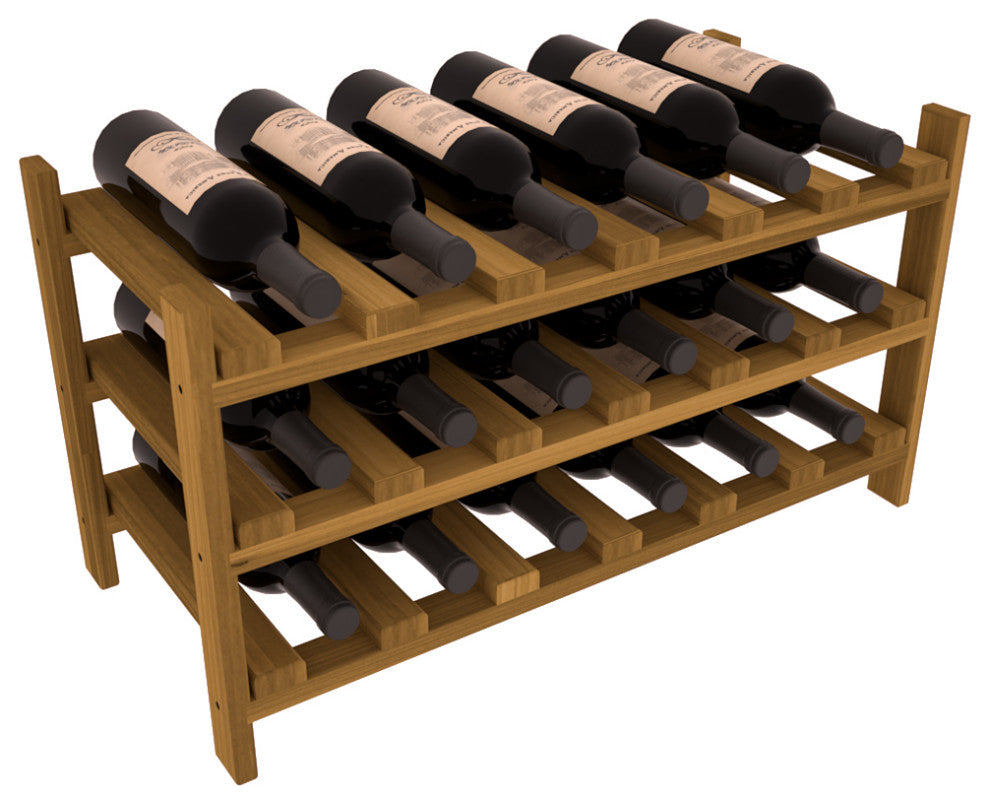 18-Bottle Stackable Wine Rack, Premium Redwood, Oak Stain