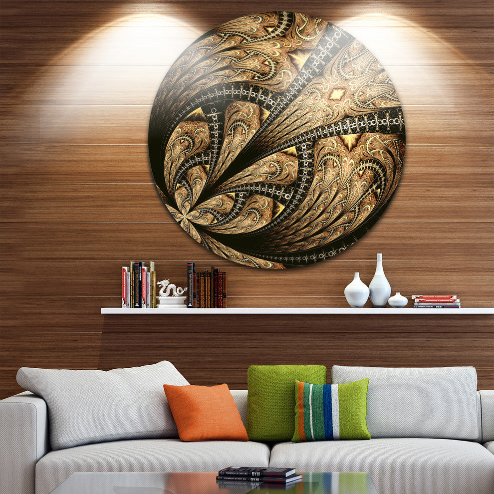 Symmetrical Brown Fractal Flower, Floral Disc Metal Artwork, 23"