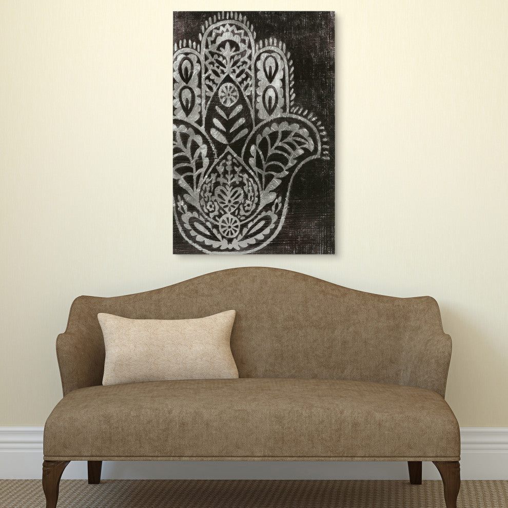 "Night Hamsa I" Wall Art Reverse Printed Tempered Glass With Silver Leaf
