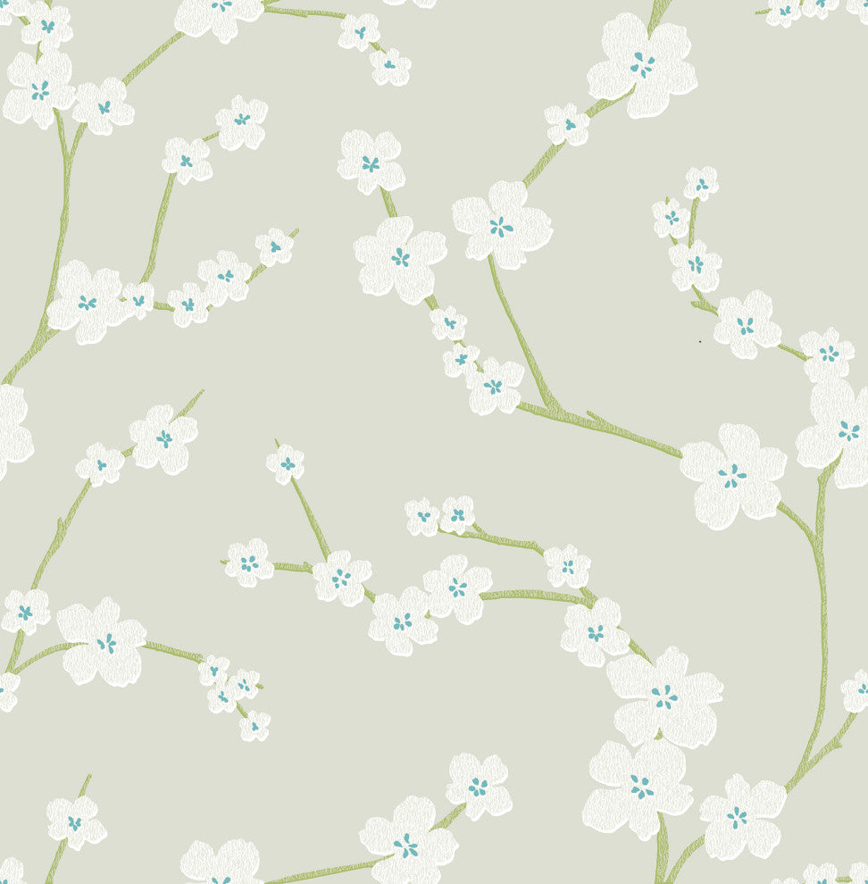 Sakura Light Grey Floral Wallpaper