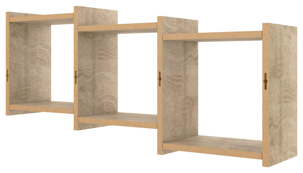 Danya B. 3-Cube Floating Wall Shelf With Ledges, Weathered Oak