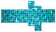Turquoise Watercolor Fractal Pattern, Abstract Art on Canvas, 60"x32", 5 panels