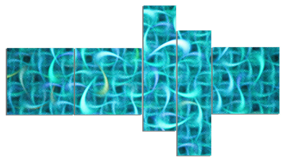 Turquoise Watercolor Fractal Pattern, Abstract Art on Canvas, 60"x32", 5 panels