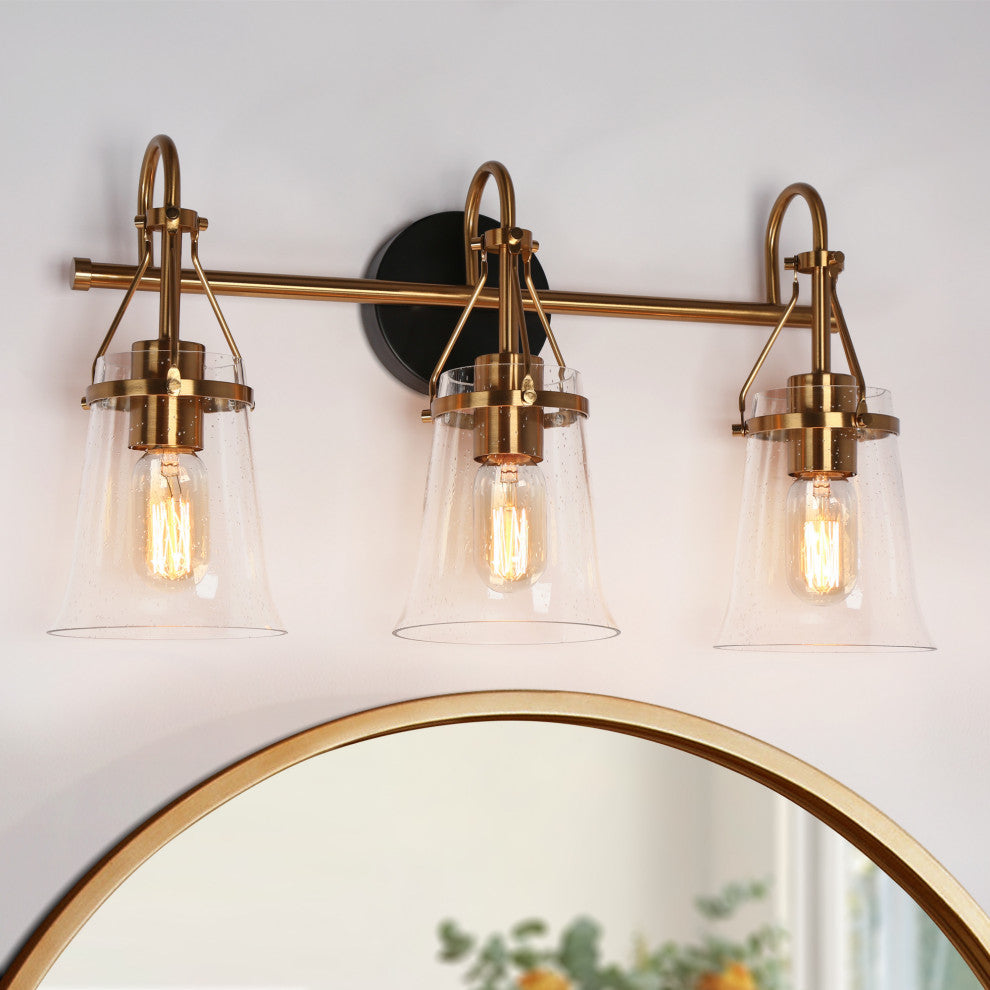 LNC Polished Gold Modern Seeded-Glass Wall Sconce, 3 Lights