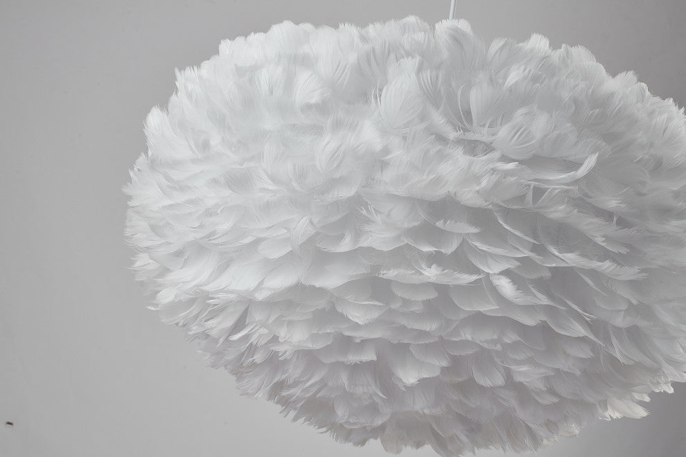 White Iron Ceiling Fixture With Grey Goose Feather, White