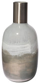 16" Cream and Brown Ombre Glass Vase With Dark Bronze Top