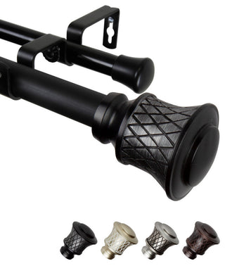 Alina 1" Double Curtain Rod, Black, 48-84"